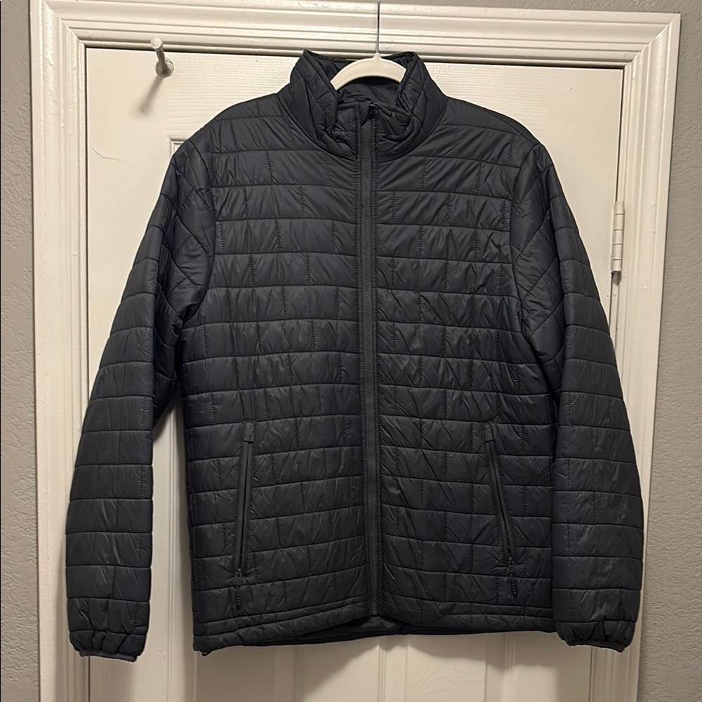 Black Puffer Jacket with Stand-Up Collar and Long Sleeves